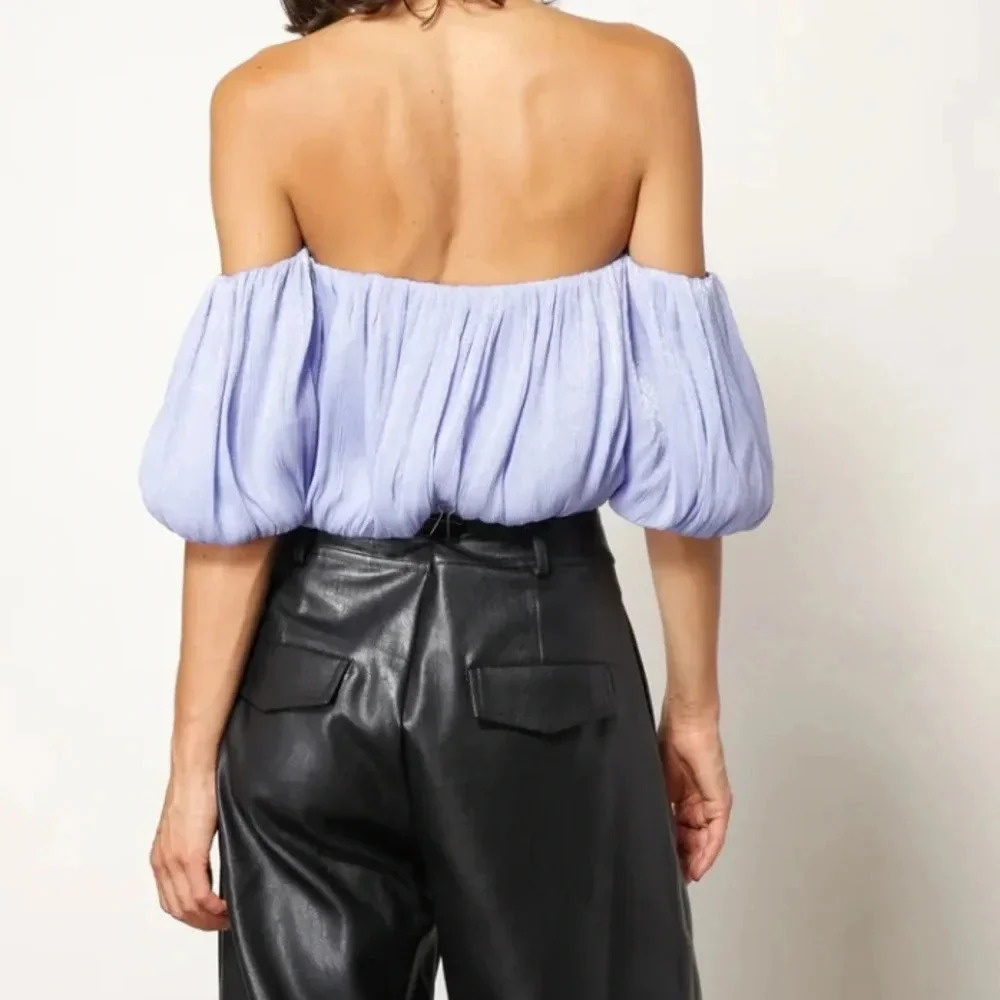 Line & Dot AUDREY OFF SHOULDER BLOUSE Periwinkle Blue Shimmer - Picture 2 of 6